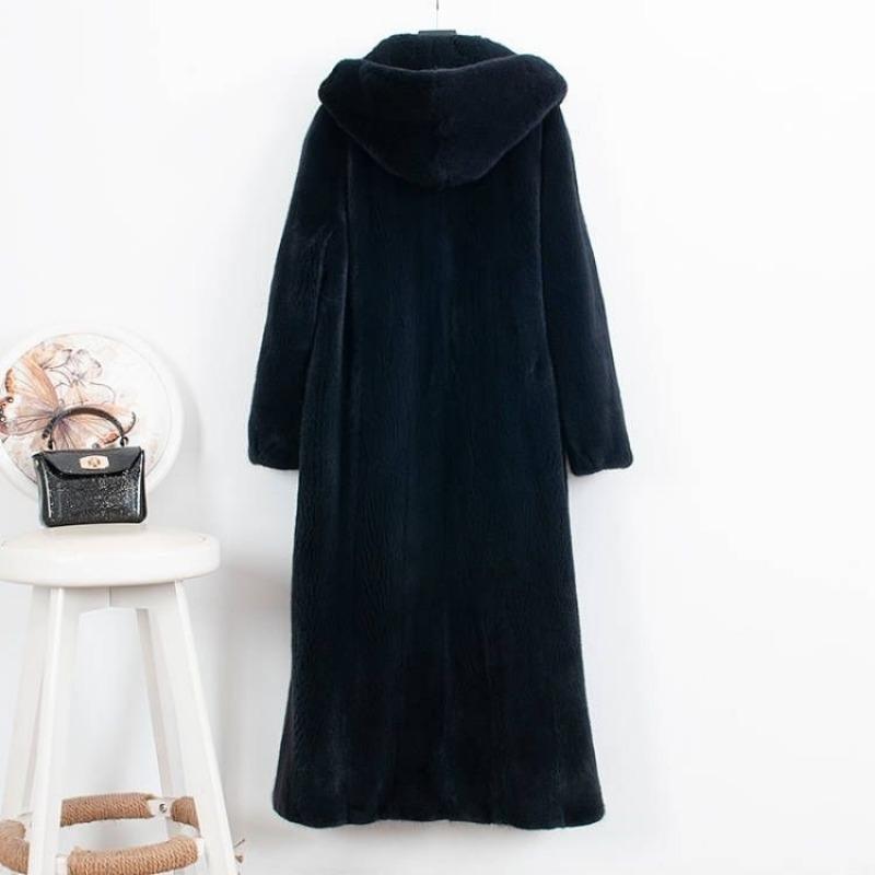 

Осень и зима новая искусственная норковая шуба женская длинная с капюшоном искусственная норковая шуба утолщенная теплая мода M чёрный