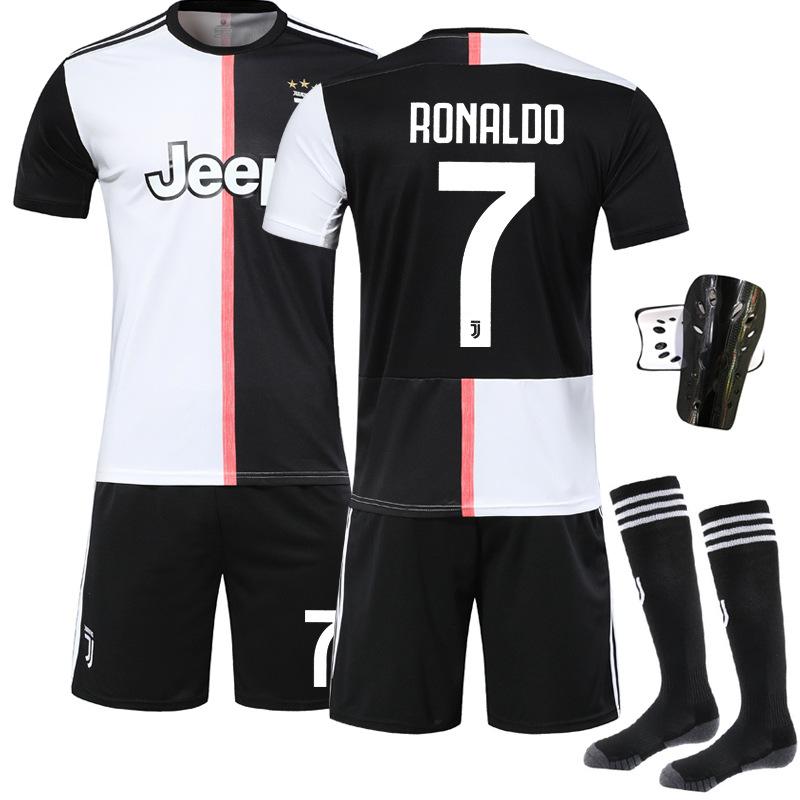 Juventus Home Jersey Retro Number C Ronaldo Black and White Adult Sports Suit Football Jersey Children's Team