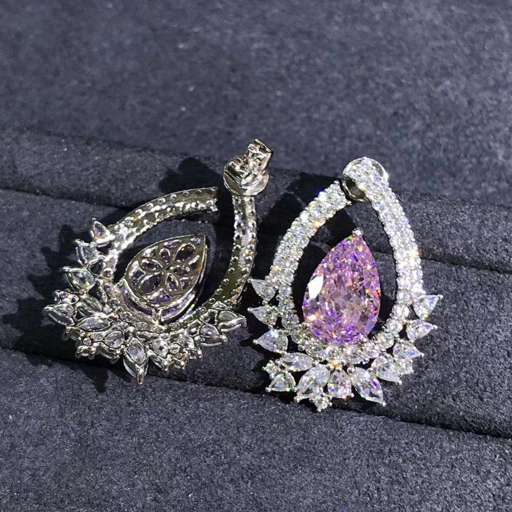 925 Sterling Silver Water Drop 4ct Pink Sapphire Synthetic Moissanite Stud Earrings For Women Creative Gift