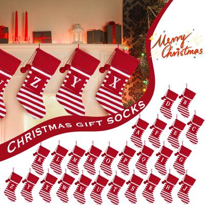 26 Large Letters Christmas Red Socks Candy Boots Holiday Gift Bags Red Striped Christmas Stockings Christmas Tree Decoration Socks Decoration Bags 1PC