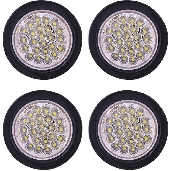 4 Inch Round Trailer Tail Light For 12V Truck Trailer Bus RV Camper ATV UTV 24LED Back Up Reverse Light Waterproof W/Flush Mount Grommets Plugs