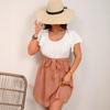 Women's Elegant Mesh Jacquard Fabric Patchwork Lace-up Dress