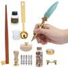 Feather Pen Wax Set Quill Dip Writing Ink Stamp Kit Vintage Student Stationery Gift BoxSP225043 Pearl Green Black