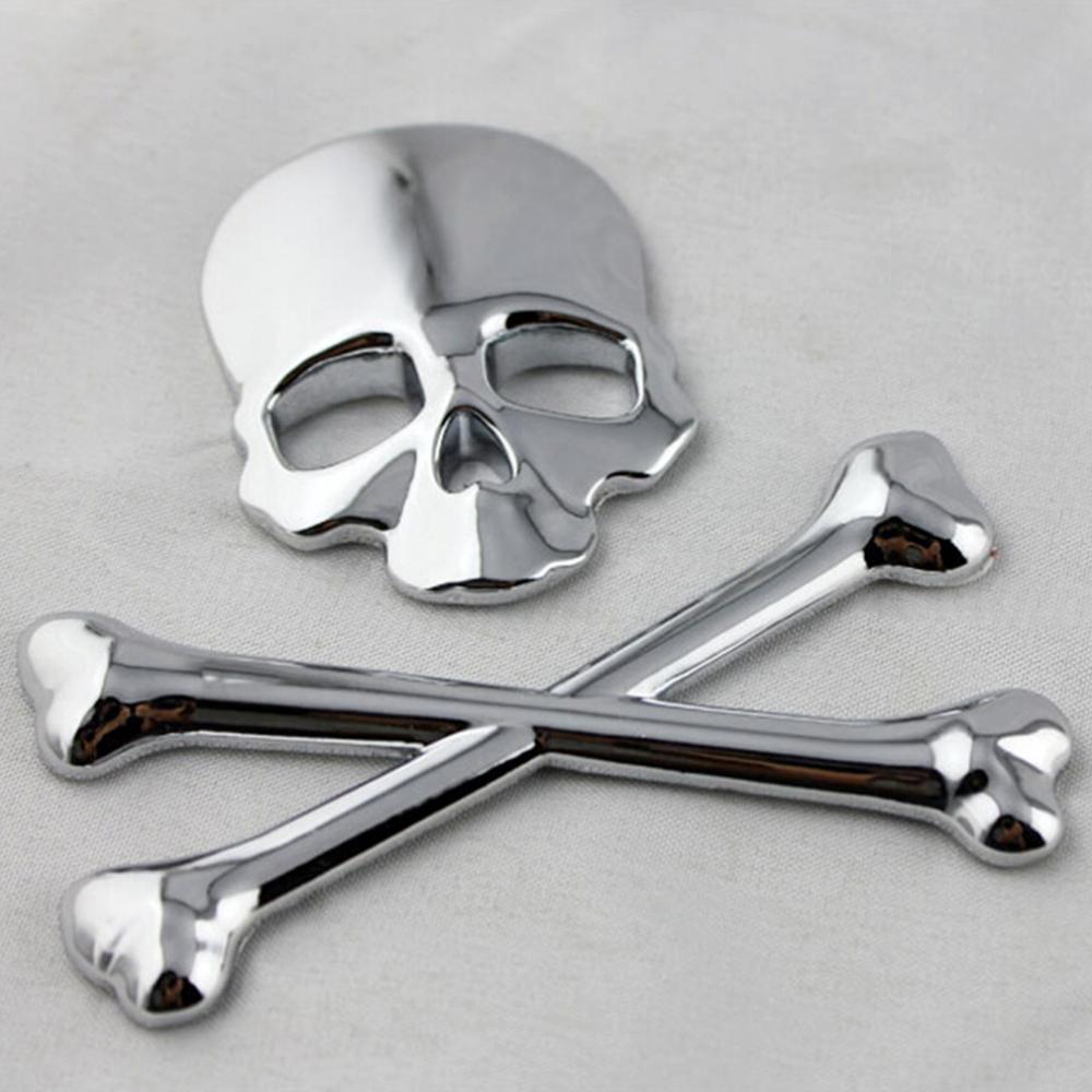 1Pc Metal 3D Skull Head Bone Logo Emblem Car Body Door Fuel Tank Cap Badge Emblem Auto Styling Car Stickers Exterior Accessories