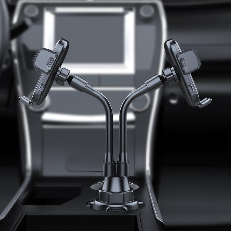 Universal Dual Head Flexible Rod Car Cup Holder Mobile Phone Stand 360 Degrees Rotating Bracket