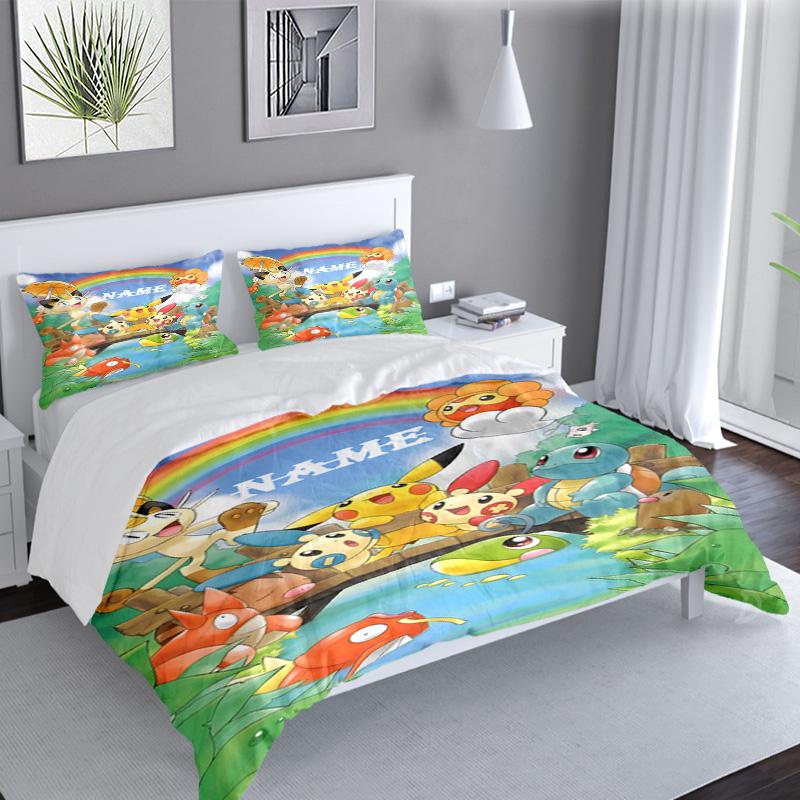 3PCS Custom Name Pika Bedding Set Printed Duvet Cover Closure Includes 1 Duvet Cover & 2 Pillowcases for All Seasons Bedroom Decor