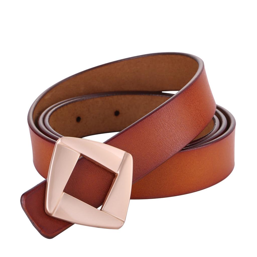 Genuine Leather Womens Retro Gold Buckle Belt With Hollow Design For Casual Fashion