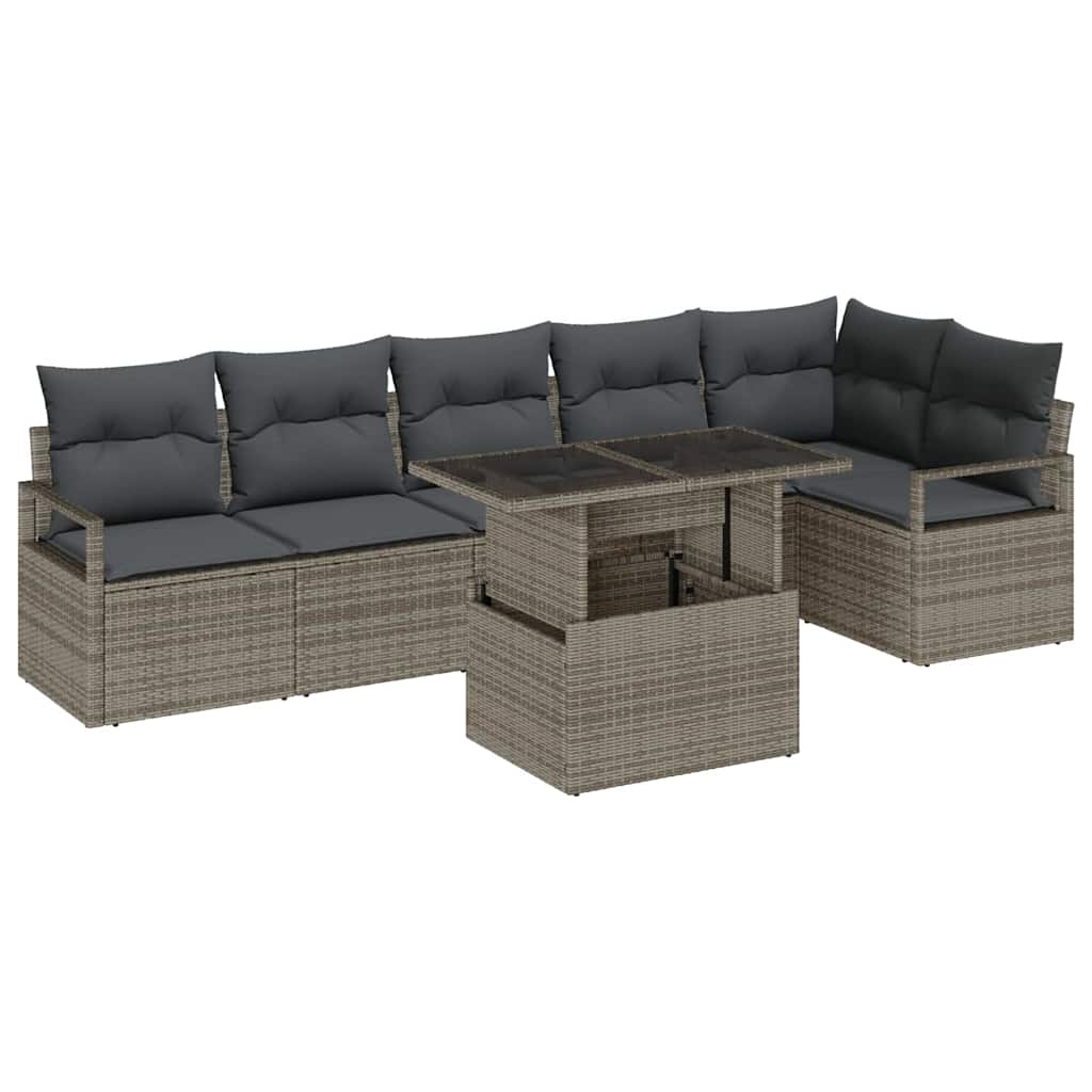 7 Piece Grey Garden Sofa Set with Cushions