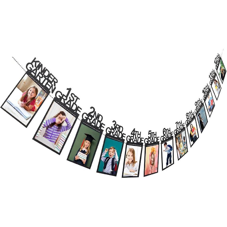 Graduation Photo Banner for Party Decoration, Including Kindergarten to 12th Grade Picture Banner Middle High School College Graduation Party Black(4x6 )