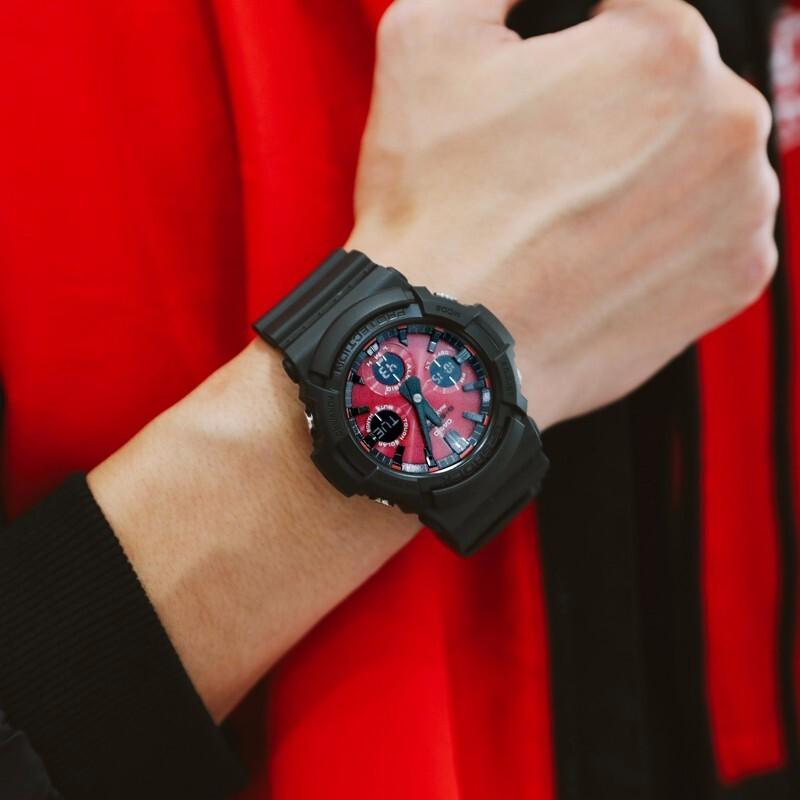 Casio G-SHOCK Series Fashionable Color Contrast Street Classic Pointers Three Eyes Dual Display Sports Waterproof Quartz Movement Resin GAS-100AR-1A