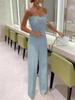 Stylish European & American Feather Strapless Jumpsuit