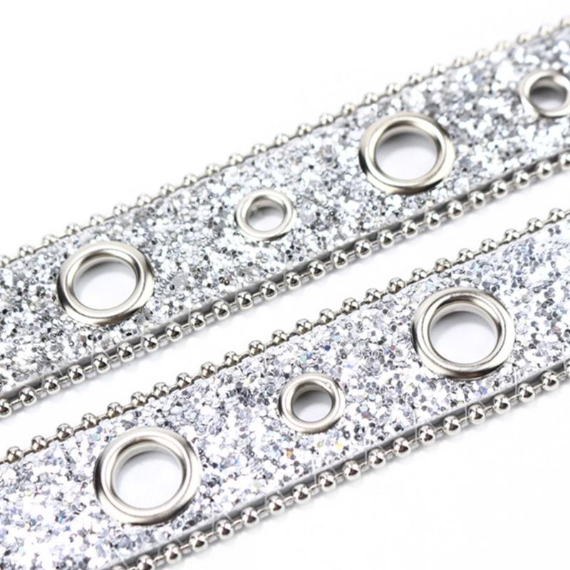 Teens Full Sequins Belt for Jeans Adjustable Pin Buckle Waist Belt Rhinestone Buckle Wide Waist Belt Ladies Skirt Belt