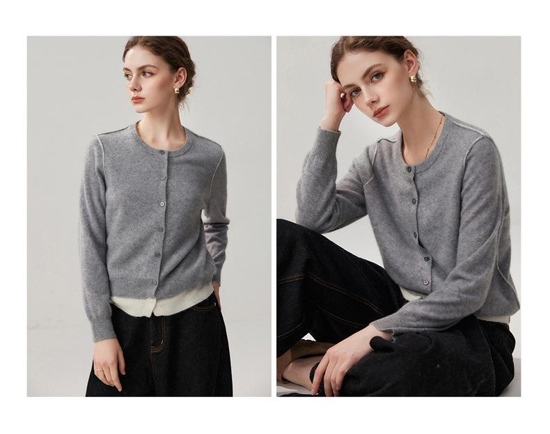 Women's 2026 Autumn/Winter Loose Fit Color Block Cashmere Cardigan