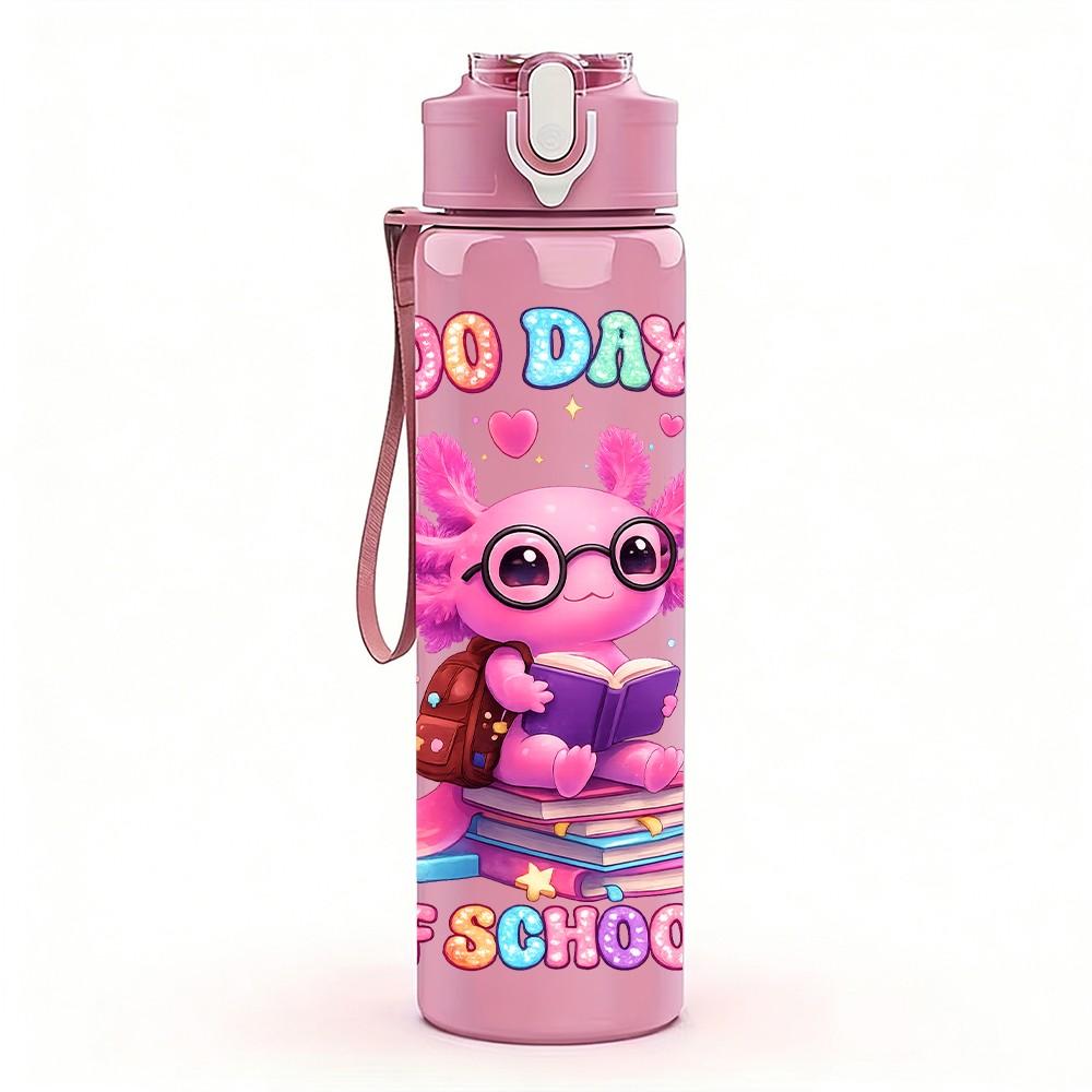 1PC Cute Pink Monster Cartoon Design 750ml Color Plastic Sports Water Bottle Leakproof Flip Straw Lid Suitable for Sports Office Home Use