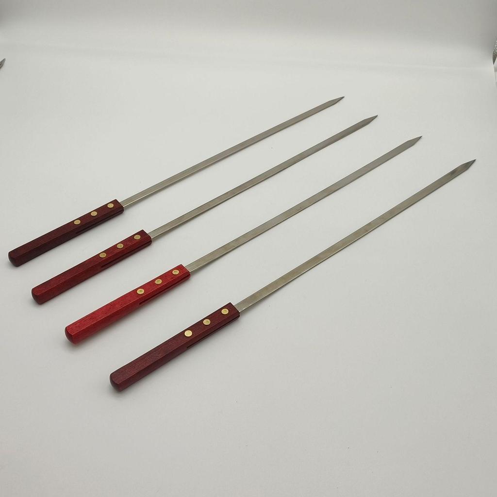 Large Stainless Steel BBQ Skewers with Wooden Handle for Outdoor Camping