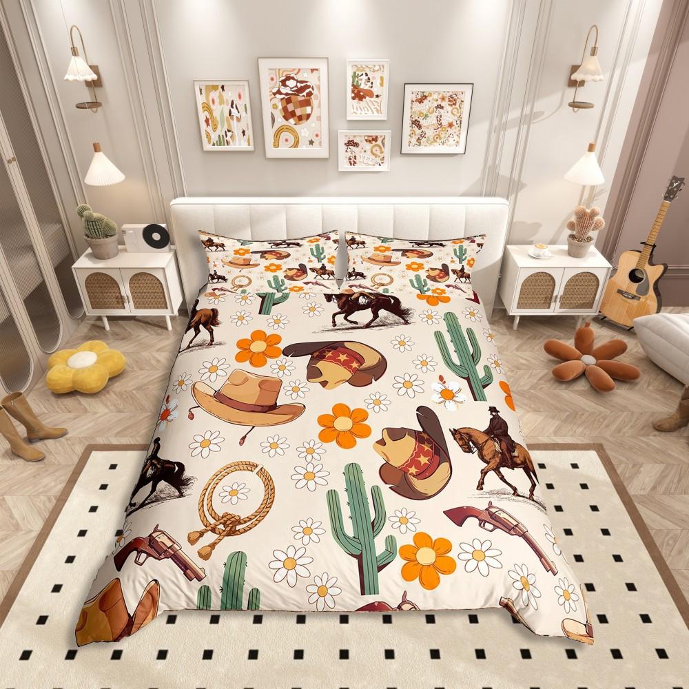 Comforter Homewish Western Cowgirl Boot Rustic Sunflower Cactus Bedding Setcartoon Brown Stars Bed Set