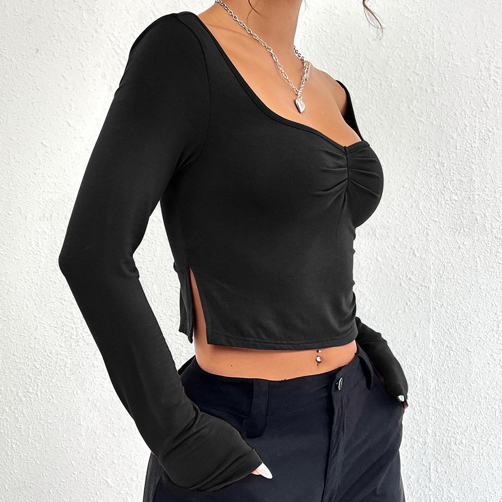 HNXC Damemote U-hals bluser og skjorter i ensfarget trykk