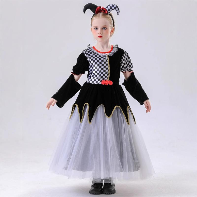 Halloween New Alice In Wonderland Poker Queen Clown Costume Plaid Skirt Children's Performance Costume
