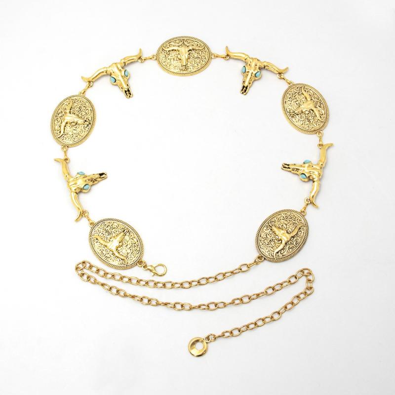 Vintage Oval Craved Metal Waist Chain For Women Exquisite Gold Color Belt Chains  Body Jewelry