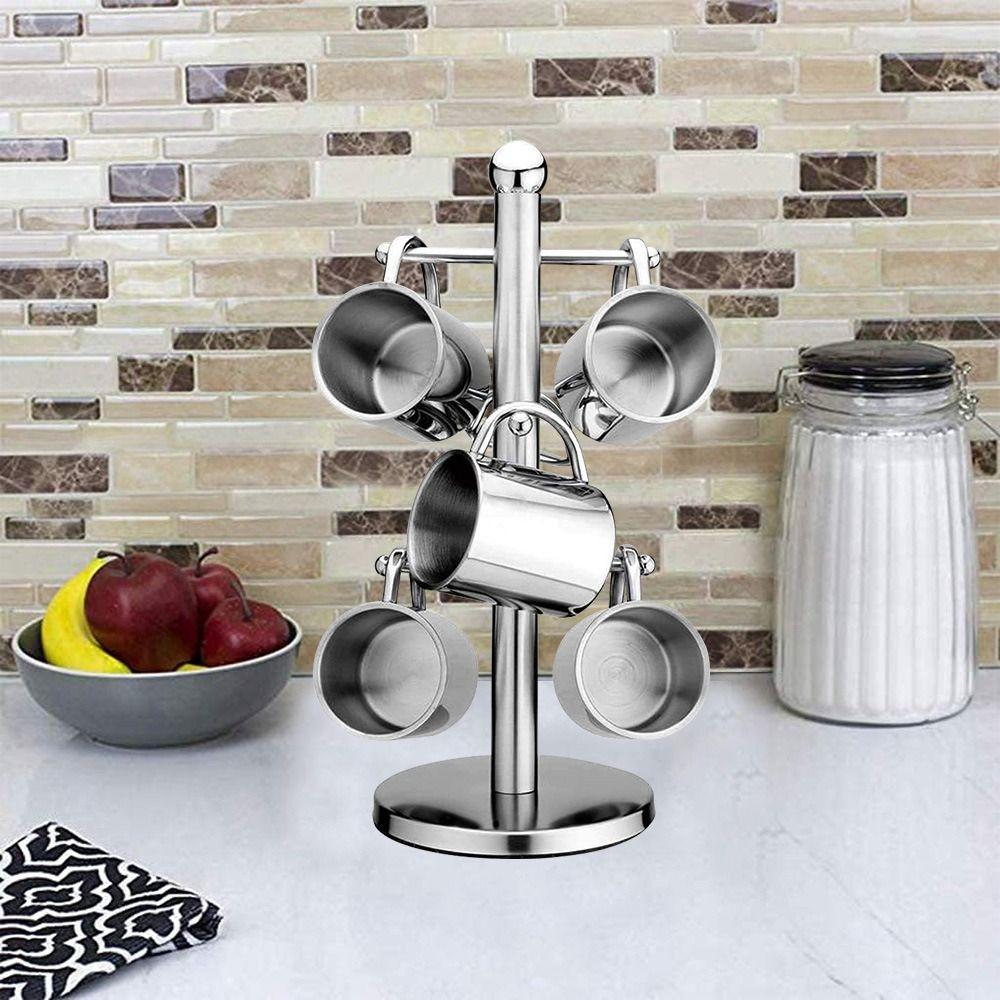 

Подставка для кофейных кружек из нержавеющей стали в форме дерева, полка для демонстрации посуды для напитков для хранения на кухне чёрный