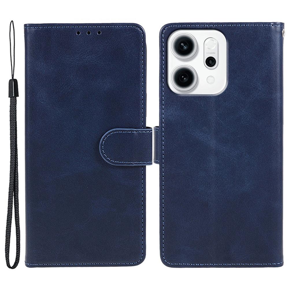 For Oppo Reno14 F 5G Case Calf Texture PU Leather Wallet Phone Cover with Wrist Strap