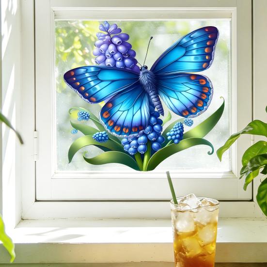 Watercolor Butterfly Pattern Window Sticker, Transparent Electrostatic Adhesion Glass Decal, Waterproof Scratch-Resistant Decorative Film