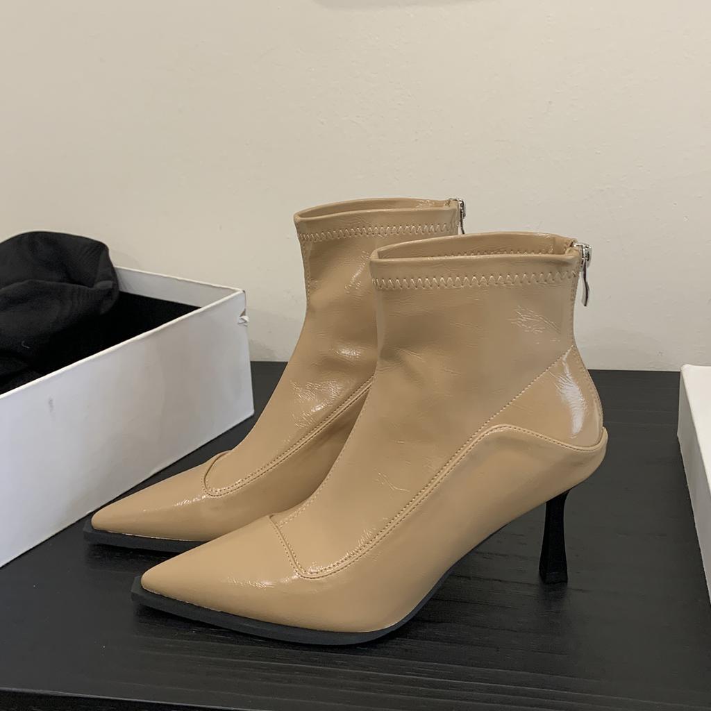 Eilyken New Spring Autumn Fashion Designer Pointed Toe Zipper Women Ankle Boots Sexy Thin Heels Stripper Party Shoes