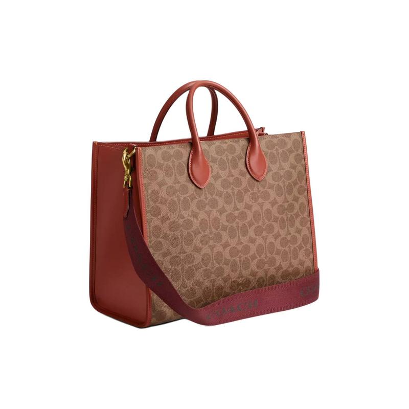 Coach Handbag Ace 35 Classic Presbyopia Print, Coated Canvas and Calfskin, Tote Bag, Shopping Bag, Shoulder Crossbody Handbag, Large Size, Women's
