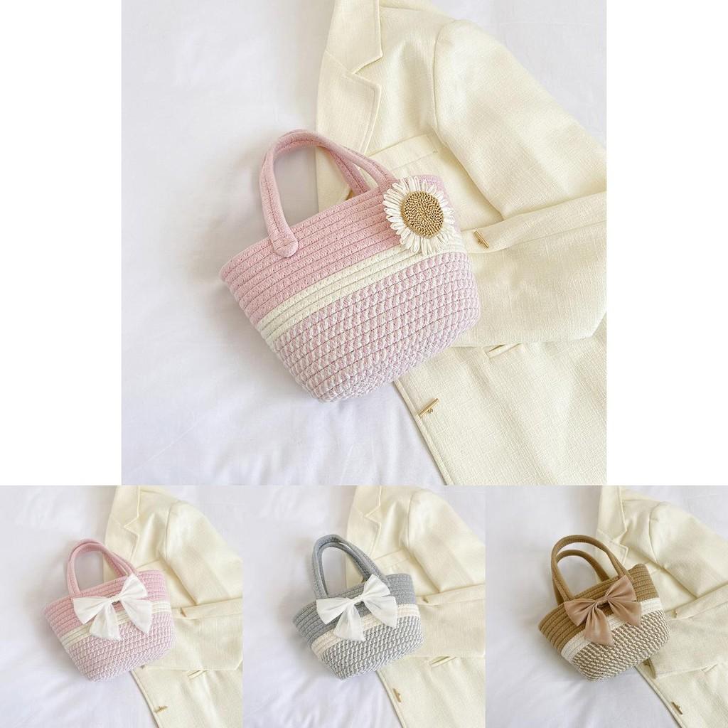 Chic Summer Woven Bucket Bag For Women In Bowknot Pink Gray And Khaki Stylish Colors