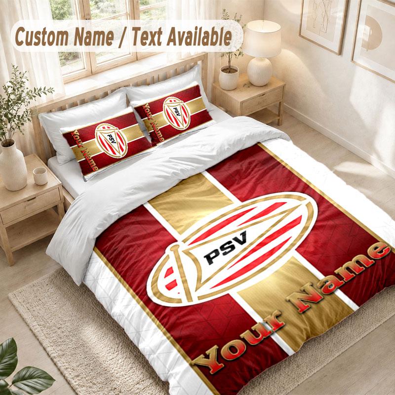 Custom Name Bedding Set 3 PiecesPSV Eindhoven FC Print Duvet Cover + 2 Pillowcases Soft Bed Decor