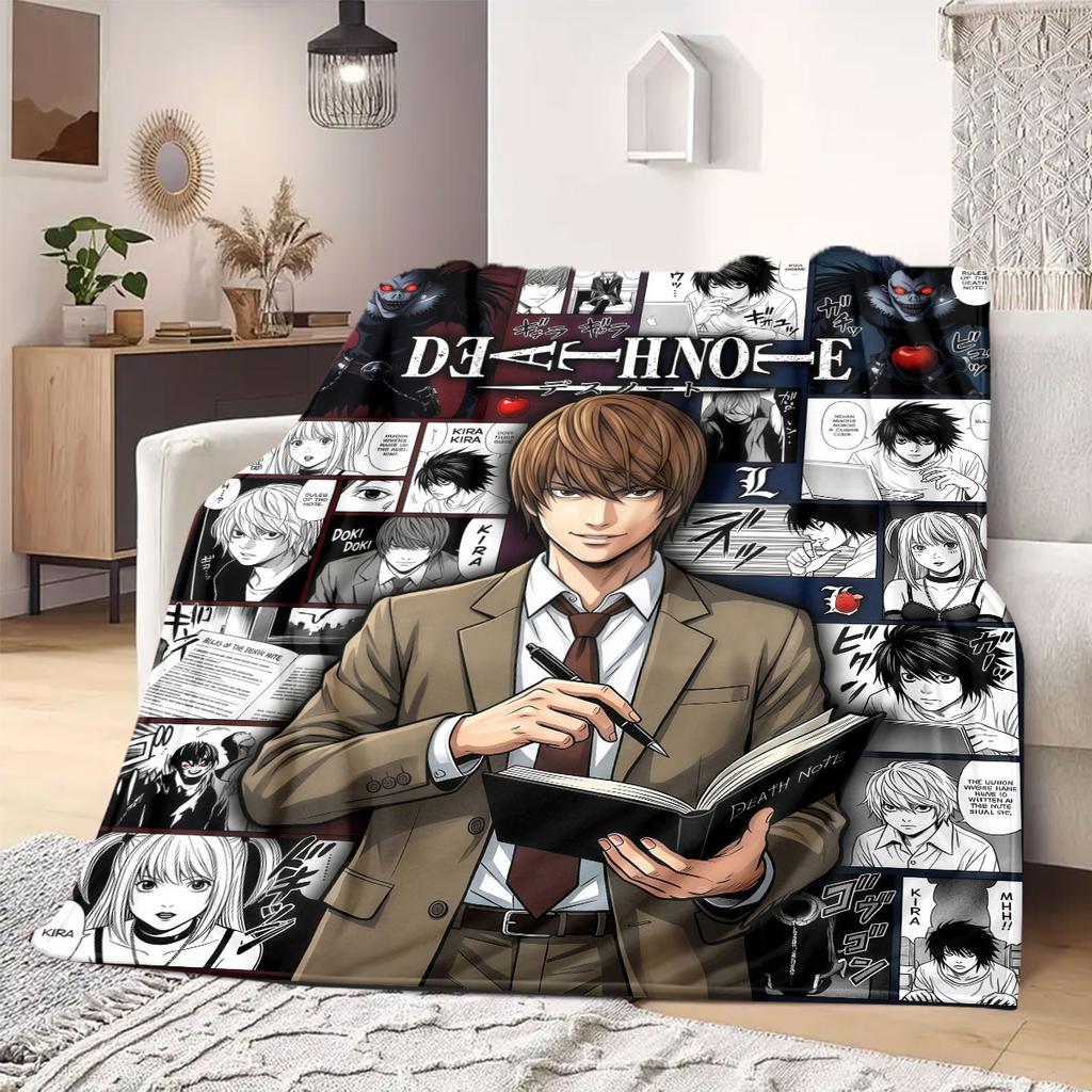 Death Note Graphic Cartoon Flannel Blanket, Quality Print for Bedroom, Comfortable Sofa Throw, Picnic and Travel Use_LIAN