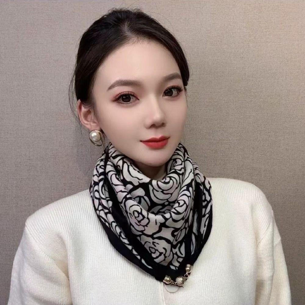 Soft Winter Silk Scarf Warm Small Square Scarf Fashion Magnetic Buckle Scarf  Women