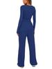 Solid Color Casual Long Sleeve Set Top High Waisted Wide Leg Pants Sportswear