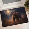 1pc Forest Moonlit Night Brown Bear Pattern Flannel Floor Mat, Entrance Doormat for Bedroom and Bathroom, Non-Slip Absorbent Foot Mat