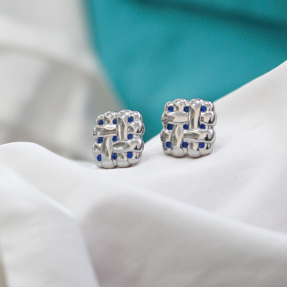 European Style Titanium Steel Zircon Square Earrings - Trendy Minimalist Luxury for Women.