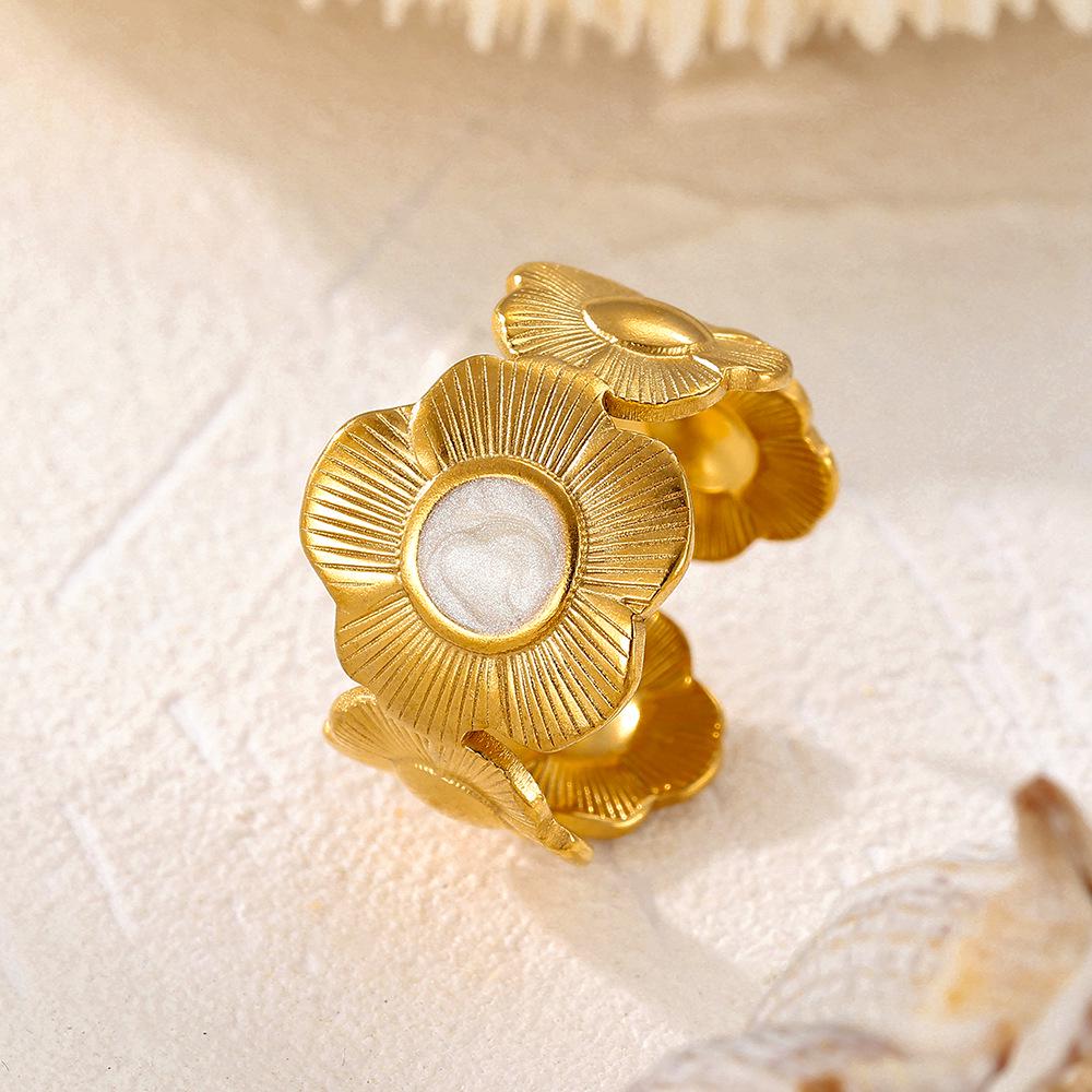 Anello in Acciaio Inossidabile con Gocce Irregolari Floreali Francesi - Design Lussuoso e Resistente ai Colori per Donne