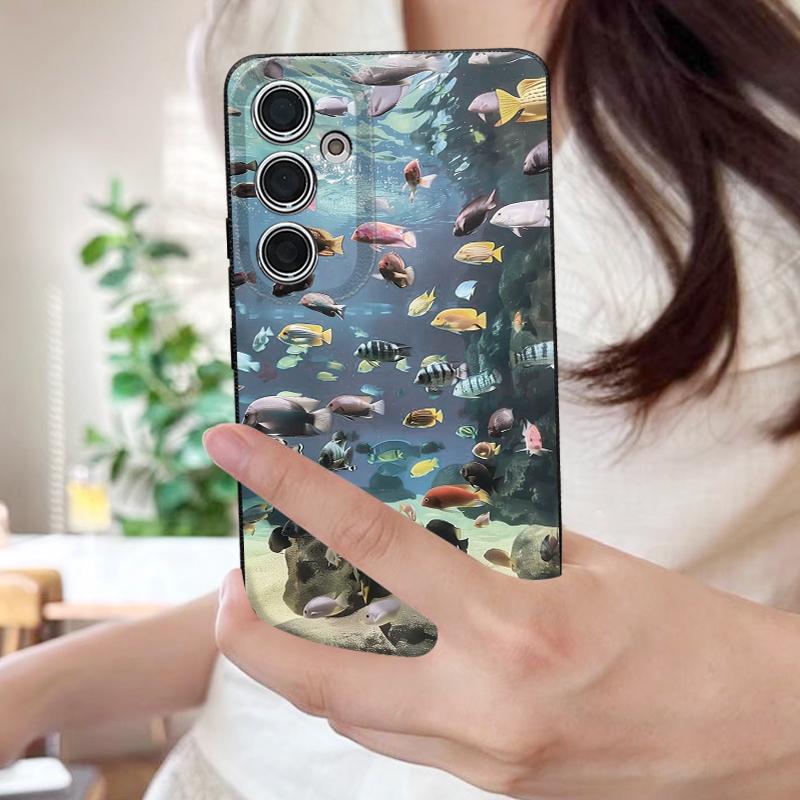 Turtle Fish Print Case For Samsung A57 A37 A17 A56 A36 A16 A55 A35 A15 A54 5G S21 FE S22 S23 S24 Plus S25 S26 Ultra Leather Texture Silicone Cover