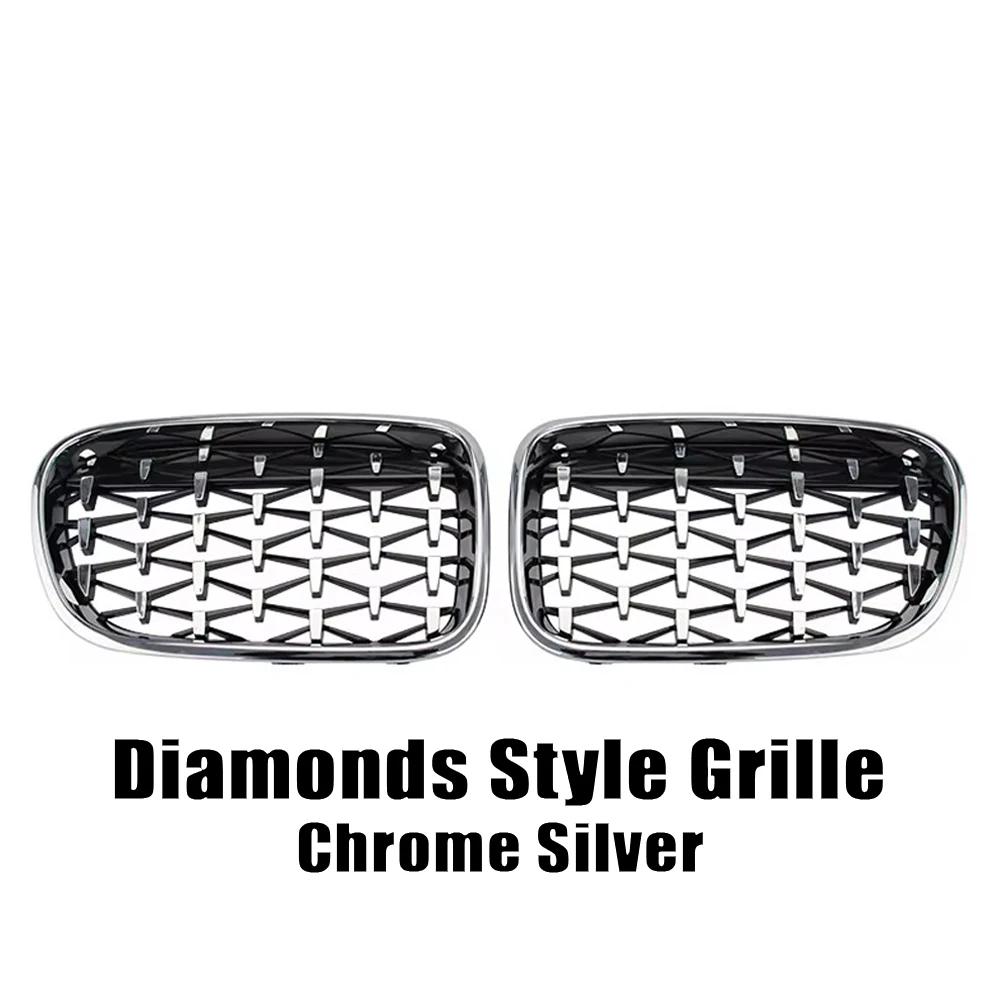 All Black Single Line Style Front Bumper Grilles For BMW X3 F25 2010-2013 Silver Diamonds Style Racing Double Slat Grills