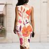 Women Plus Size Sleeveless Vest Midi Dress With Metal Ring Ornament On Left Neckline
