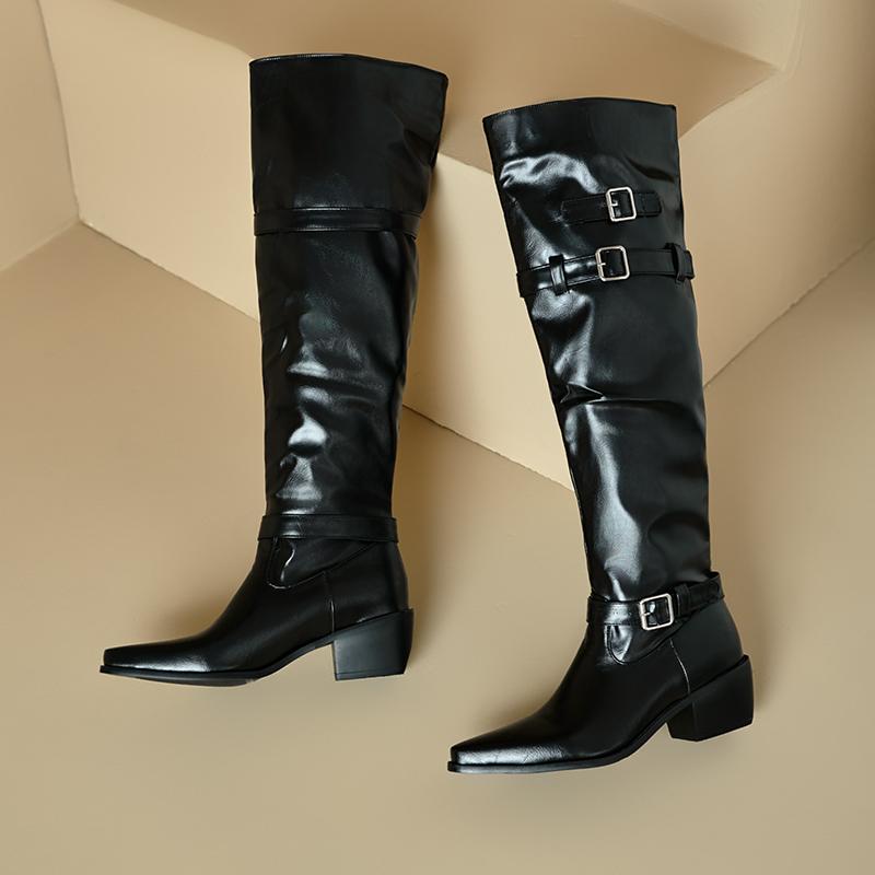 Dámské boty na nízkém podpatku podzim a zima nové evropské a americké na silném podpatku ve velkých velikostech římské střední kozačky