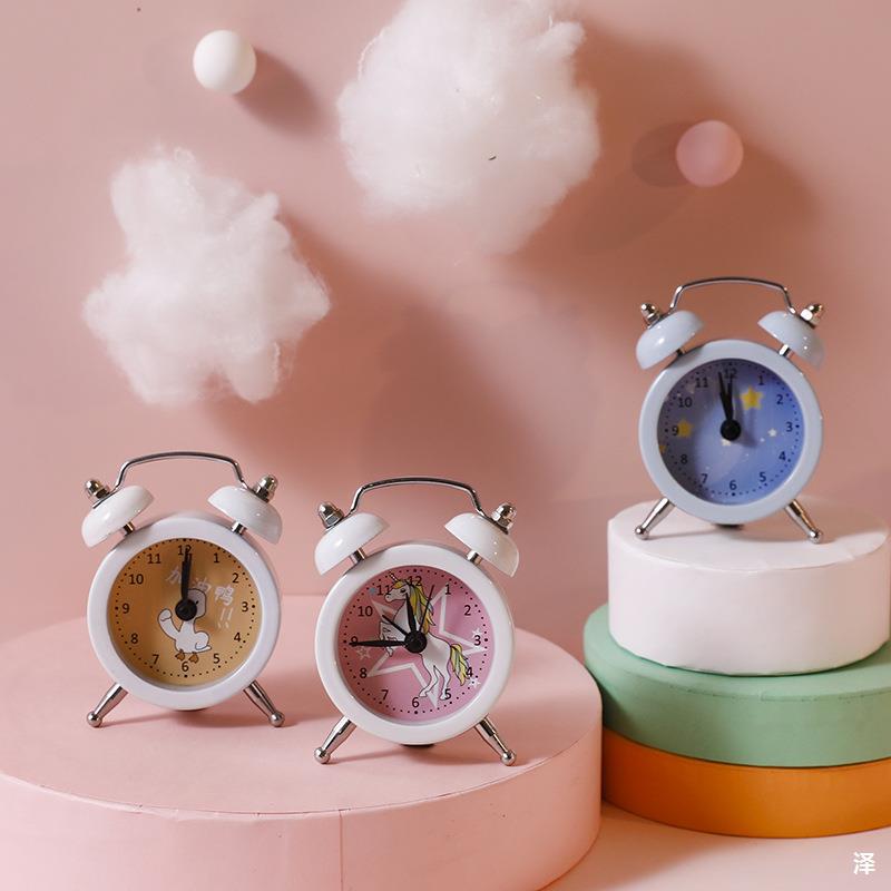 Creative children's alarm clock on the head of the student's bedside cute cartoon silent simple bedroom mini loud table alarm clock