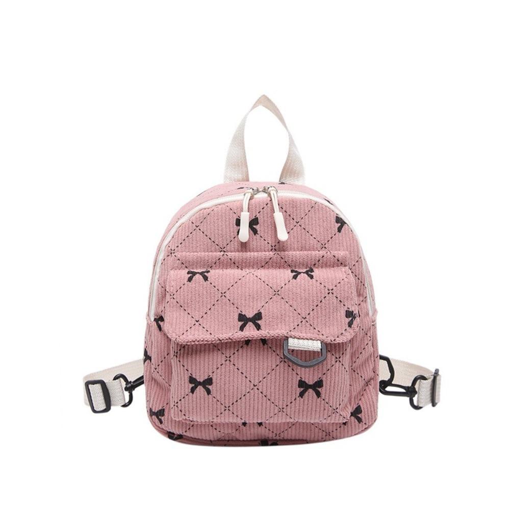 

New Mini Backpack Corduroy Bowknot Printed Storage Bag Korean Version Sweet Rucksack Girls рожевий