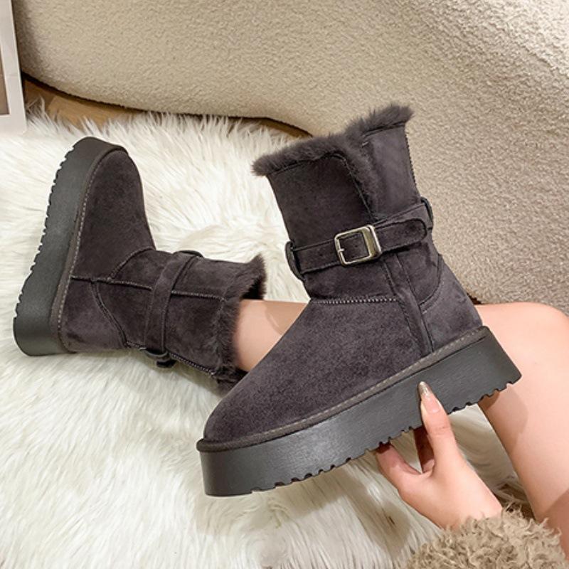 Thick-soled Belt Buckle Short Snow Boots Women's New Winter Heightening Piled Thickened Short Warm Snow Boots