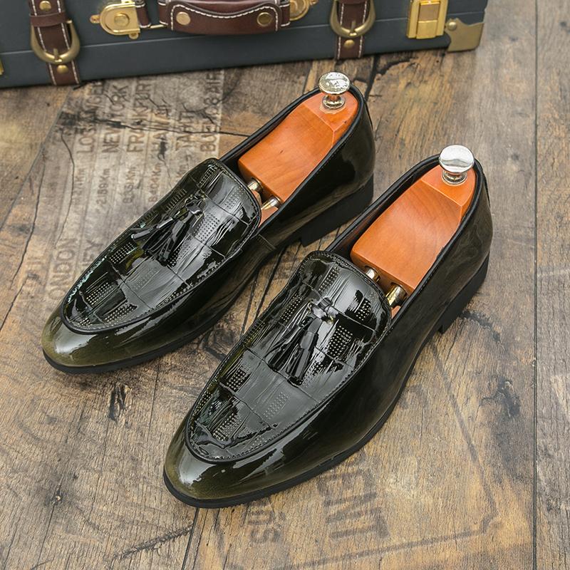 Mens casual original leather tassel shoes black stylish platform shoe business wedding dress crocodile pattern footwear zapatos