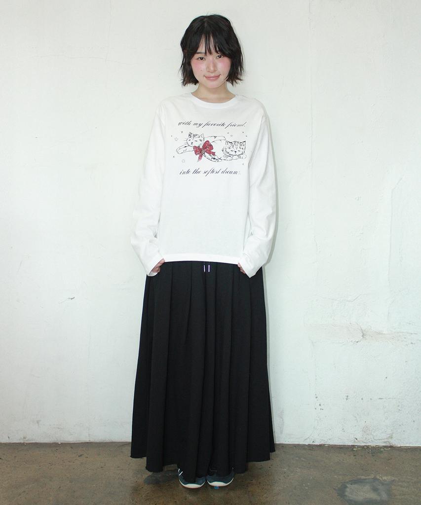 RONRON Sweat Pleats Long Skirt Black