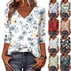 Women's Tops Three-quarter Sleeve Shirt V-neck Loose Casual Shirt Print T-shirt
