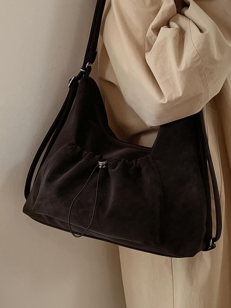 Korean Style Women's Shoulder Bag Autumn Winter Textured Suede Handbags Retro Casual Large Capacity Student Backpack