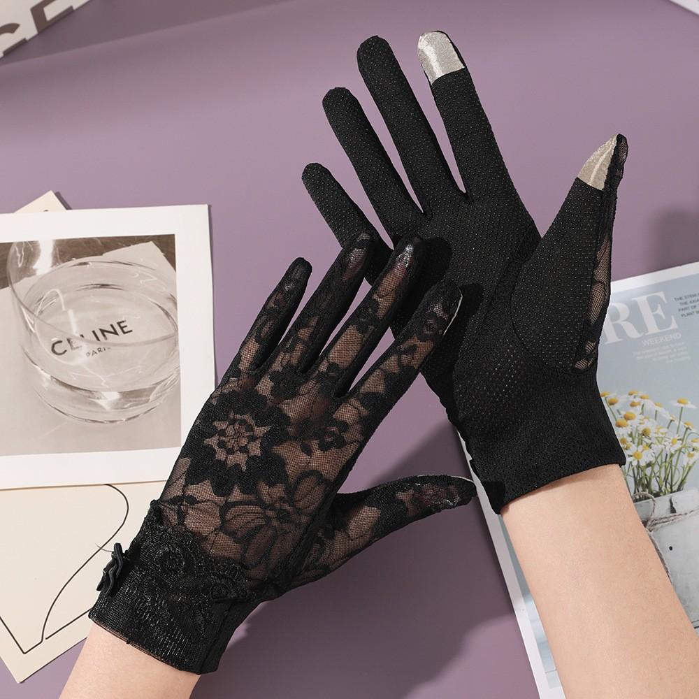 Summer Lace Non Slip All Finger Touchscreen Sunscreen Gloves for Riding Outdoor Driving Anti Ultraviolet Ice Silk Gloves