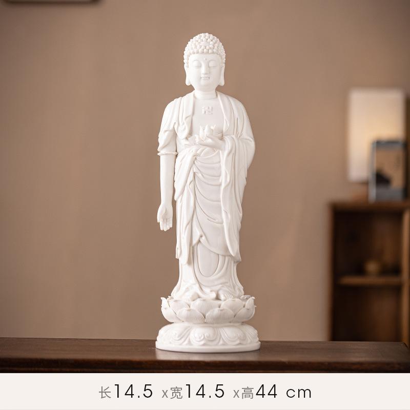 Chinese-style feng shui white porcelain standing lotus, Amitabha Buddha statue guiding figure, standing figure, household cerami