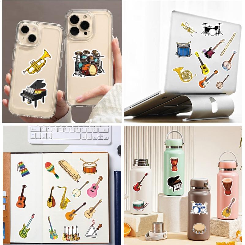50pcs Cartoon Musical Instruments Stickers Graffiti for Phone Laptop Guitar Helmet Travel Luggage Skateboard DIY Decals